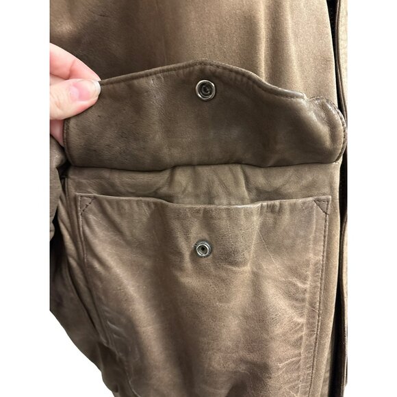 Vintage Midway Brown Genuine Leather Bomber Jacket Size 42 With Front Pockets an - Picture 5 of 16